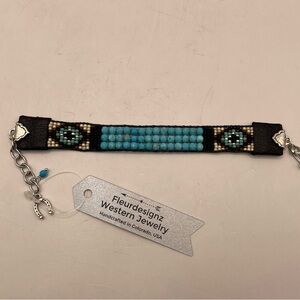 Turquoise and Leather Cuff Bracelet beaded native festival